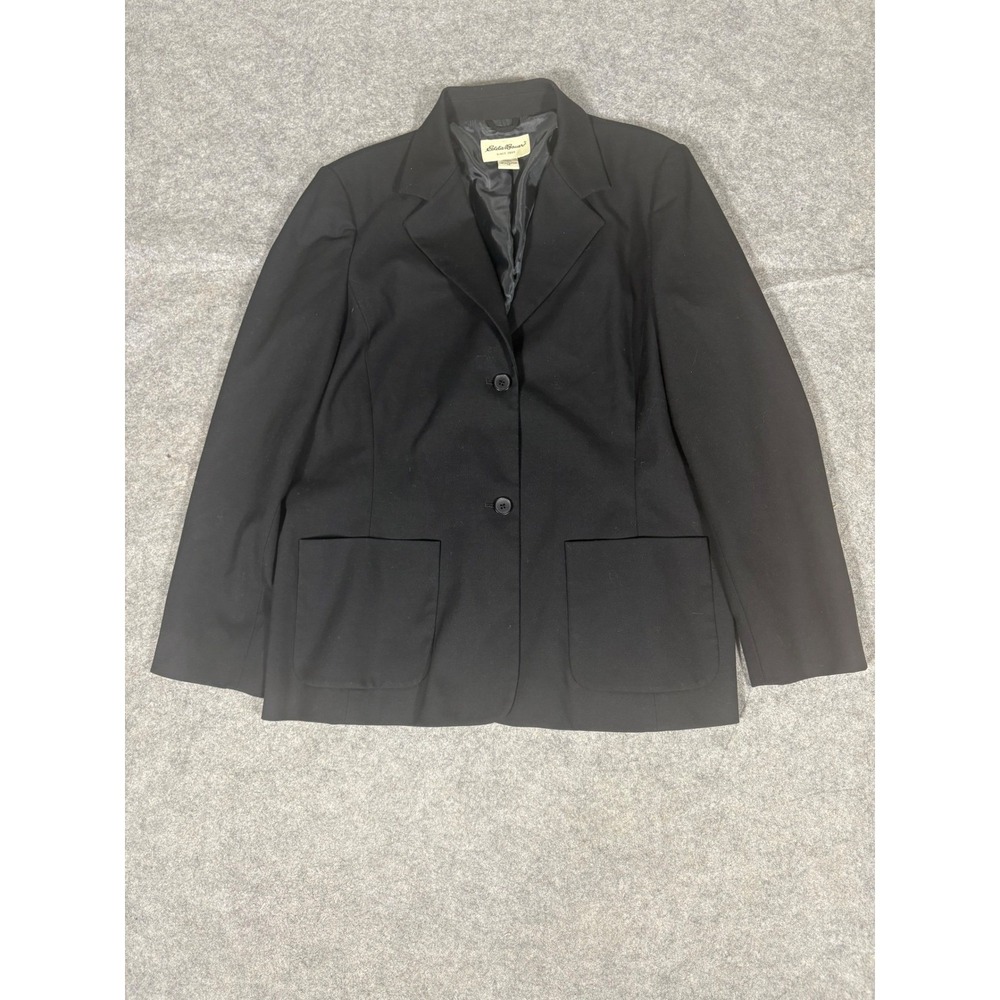 Eddie Bauer Women Black Blazer Jacket Size 14 Two Button Classic‎ Office